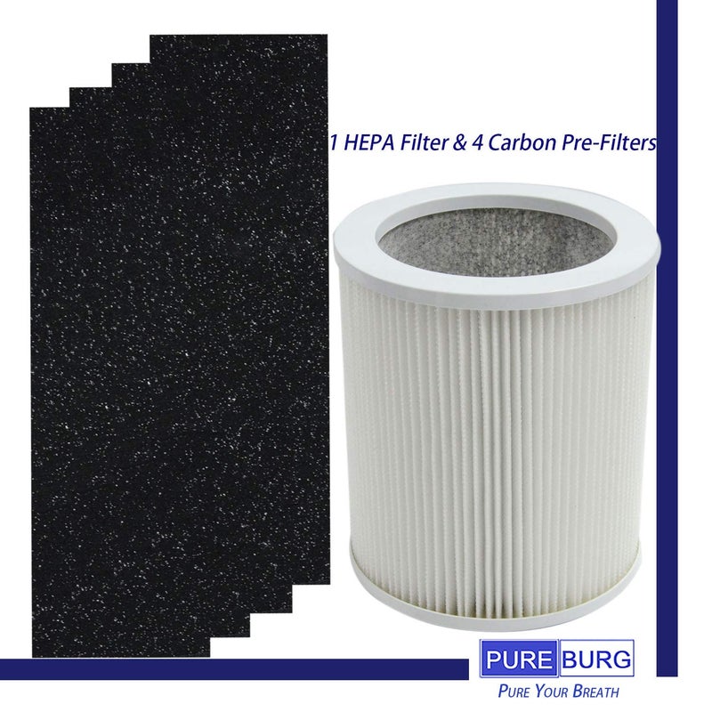 PUREBURG Replacement Filter Set Compatible with Hunter HP400 Cylindrical Tower Air Purifier,H13 True HEPA + 4 x Activated carbon Pre-Filter Air Clean Dust VOCs - Image 2
